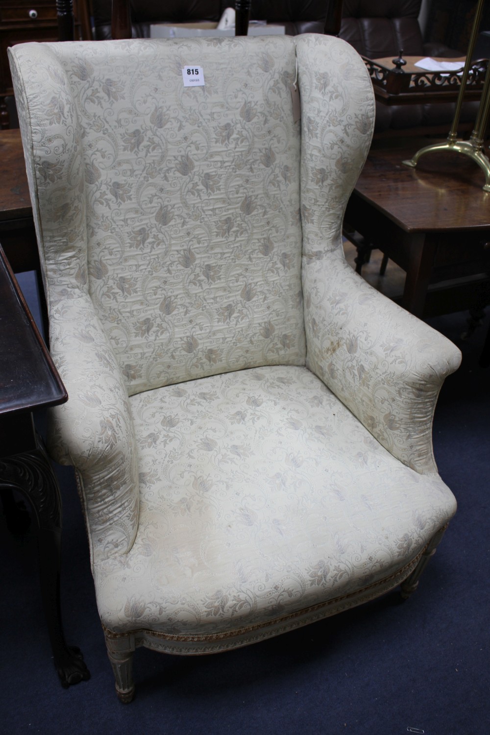 A Louis XVI wing armchair with painted beech underframe, W.75cm D.80cm H.102cm